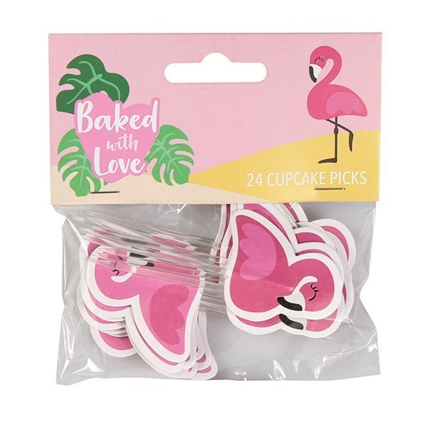 Flamingo Decorative Cupcake Cake Pics. 24 Pack.