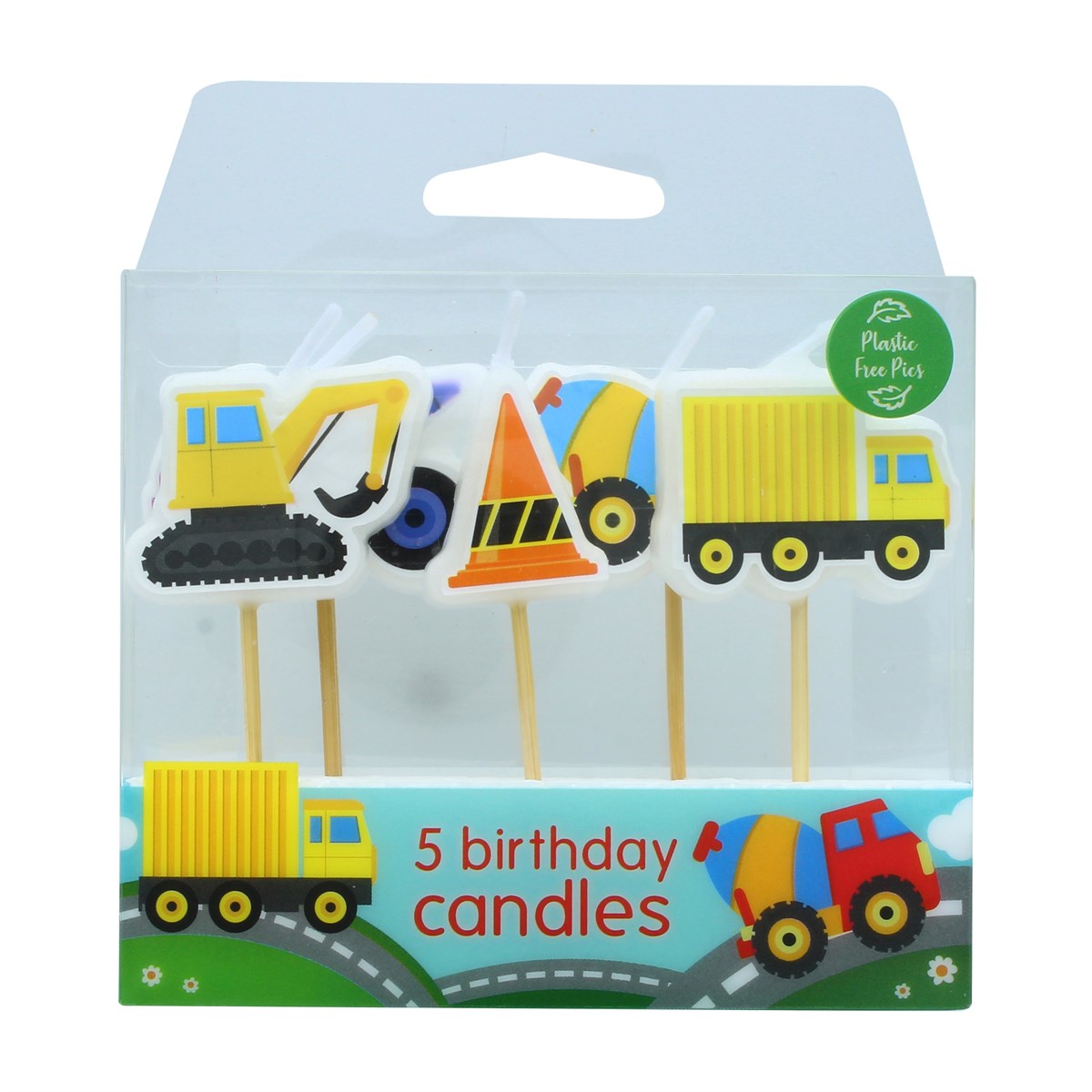 5 Construction Cake Cupcake Candles With Bamboo Pic - 70mm