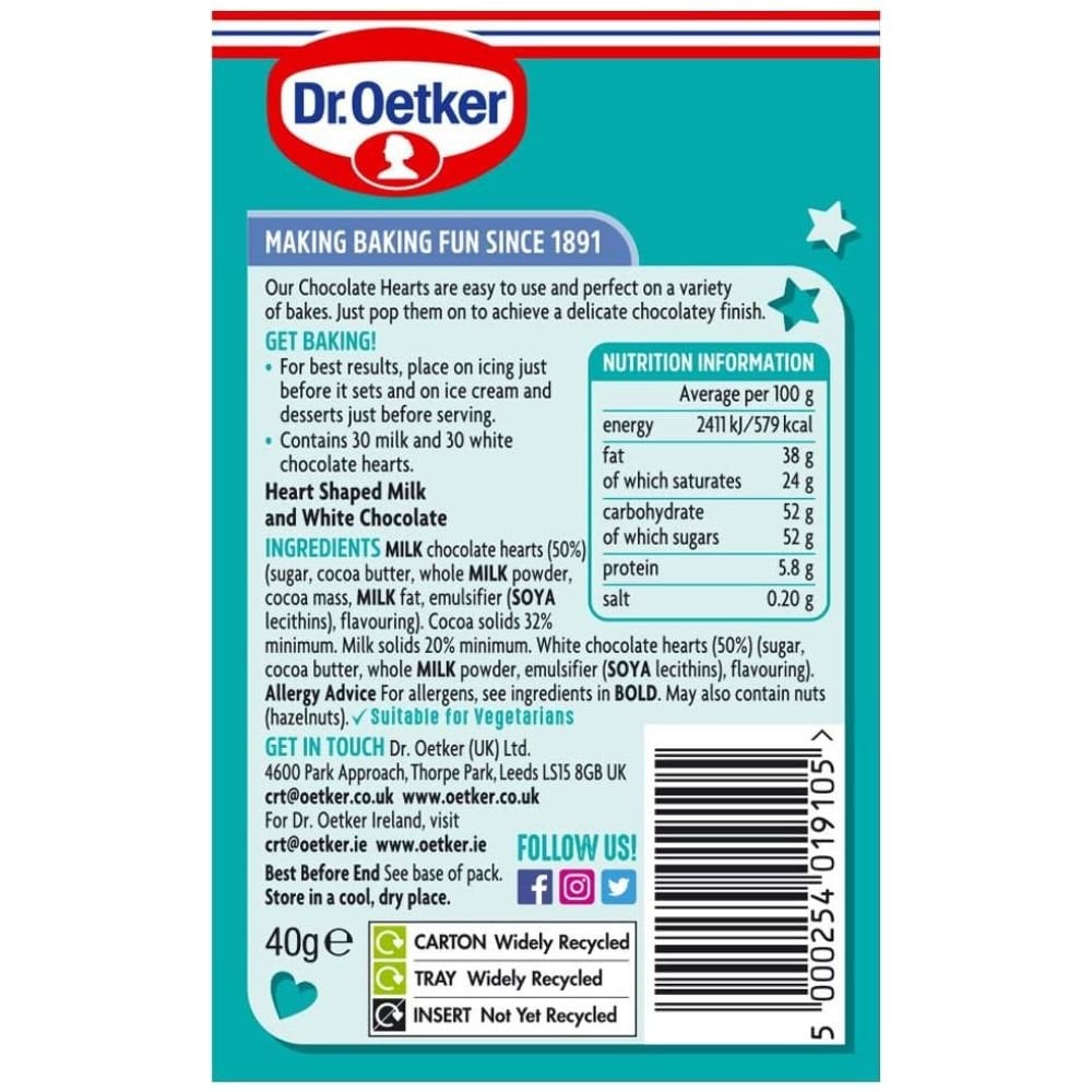 Dr. Oetker Milk & White Chocolate Hearts (60 Hearts) 40g