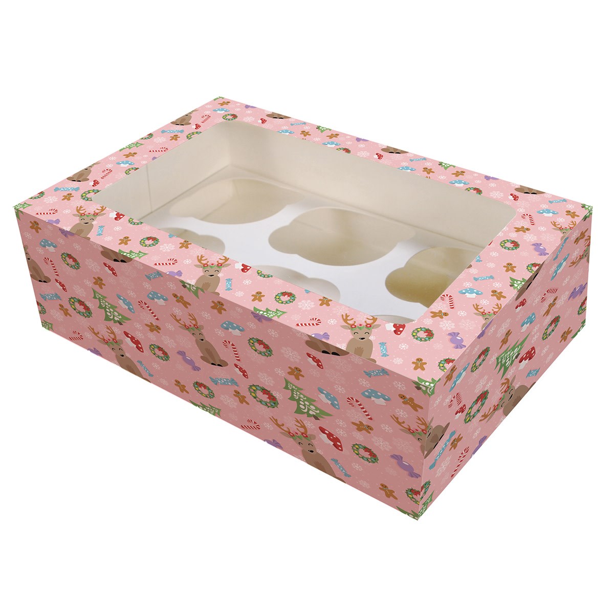 Holds 6/12 Christmas Cupcake Box Magical Woodland Window Cake Box 2 Pack