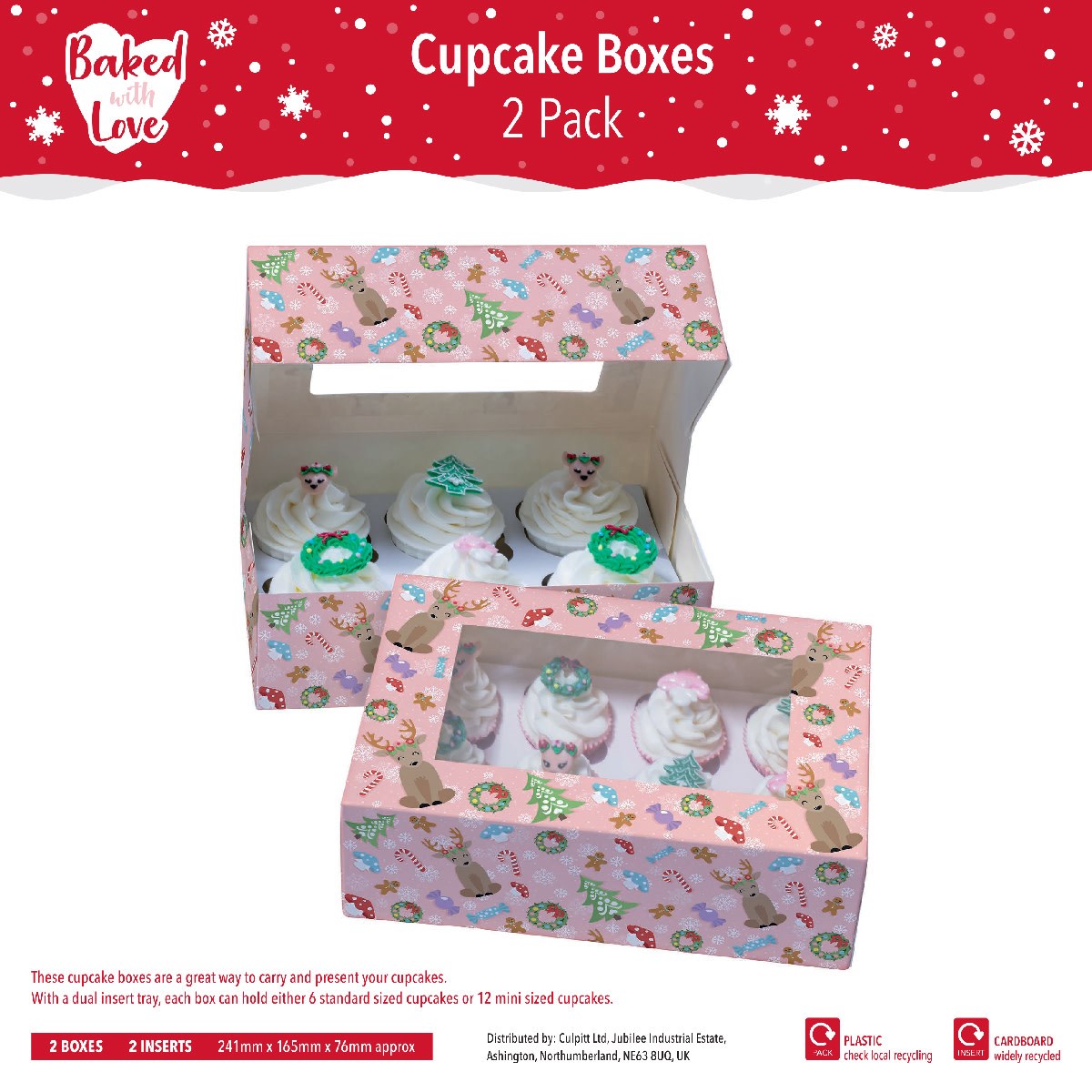 Holds 6/12 Christmas Cupcake Box Magical Woodland Window Cake Box 2 Pack