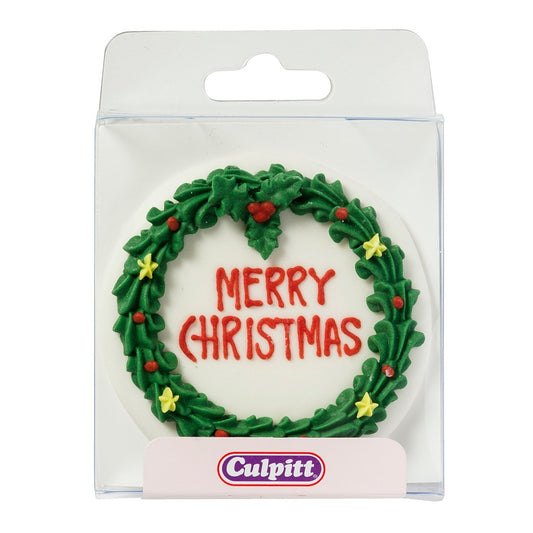 Round Christmas Wreath Cake Cupcake Plaque 75mm
