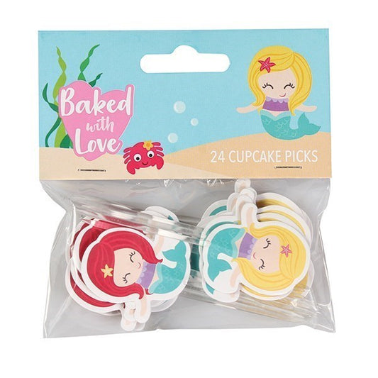 Mermaid Decorative Cupcake Cake Pics. 24 Pack.