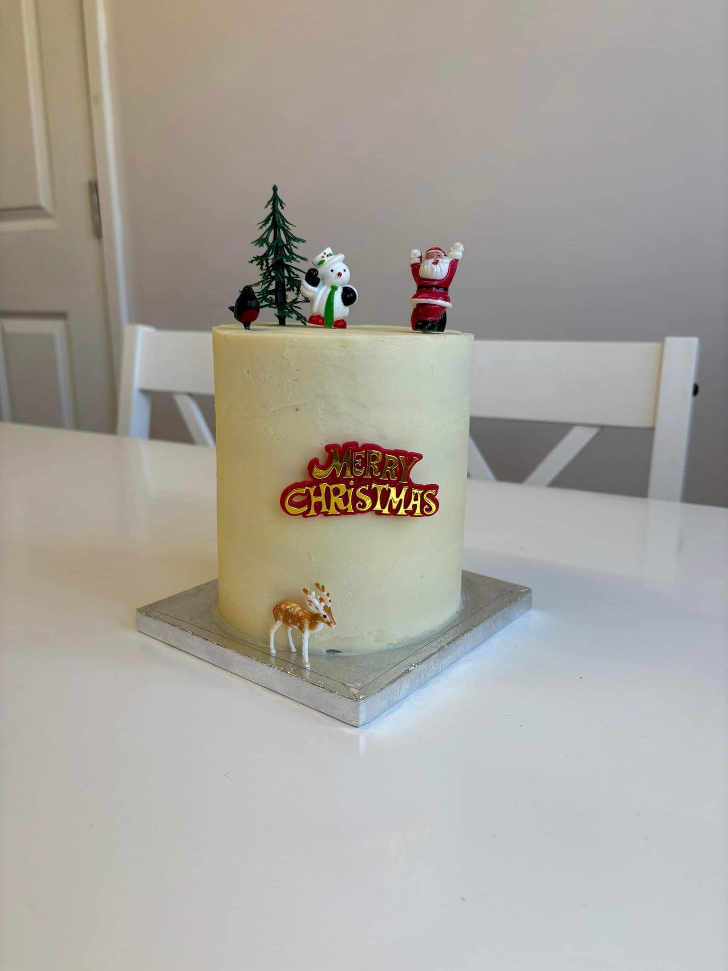 Vintage Christmas Cake 6pc Decorating Topper Set Including Motto, Snowman, Santa, Reindeer, Robin, Christmas Tree. Also perfect for Festive Treats, Cupcakes and Yule Log