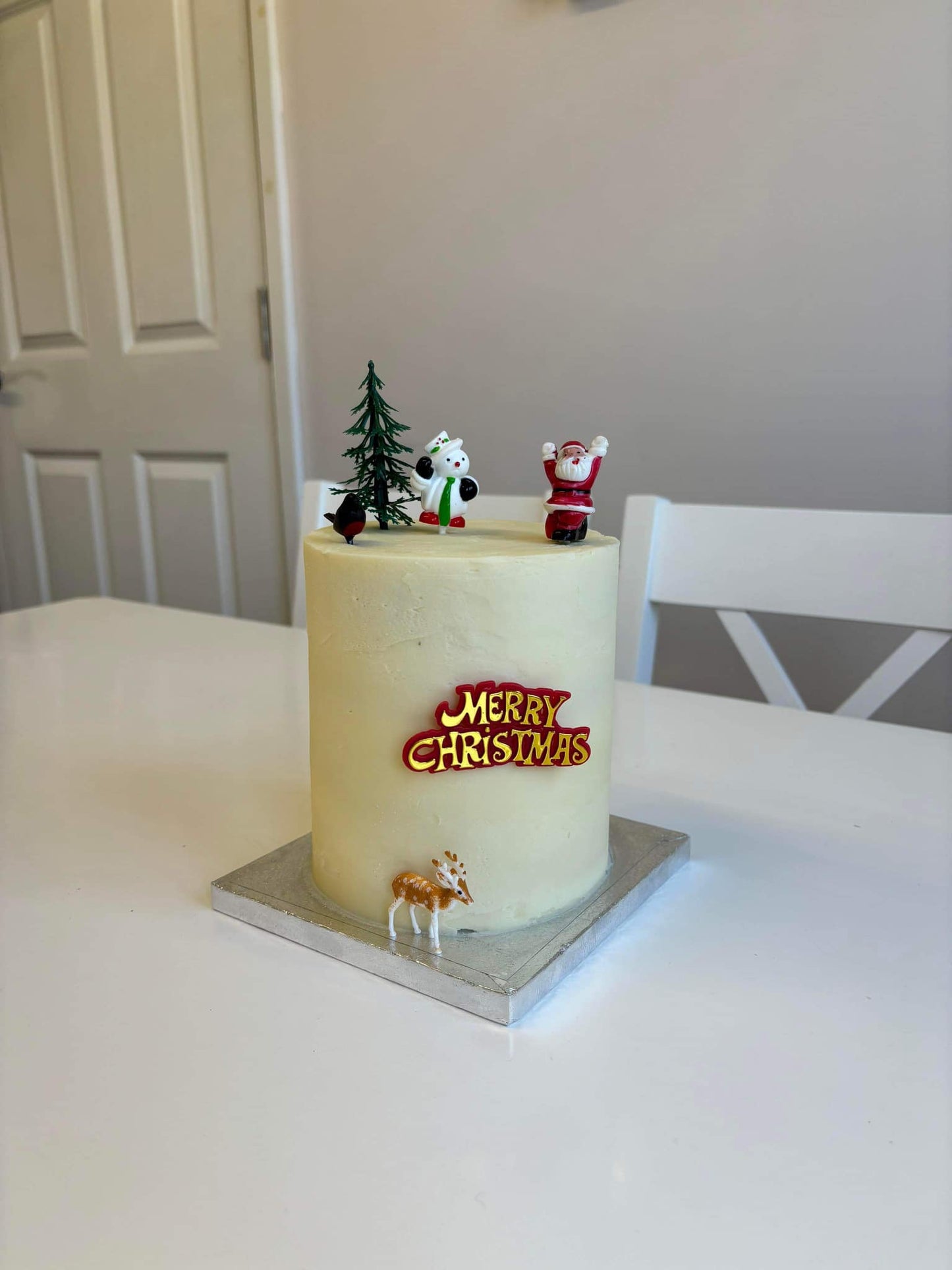 Vintage Christmas Cake 6pc Decorating Topper Set Including Motto, Snowman, Santa, Reindeer, Robin, Christmas Tree. Also perfect for Festive Treats, Cupcakes and Yule Log