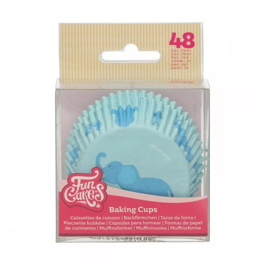 Blue Baby Shower Cupcake Cases Elephant Paper Muffin Fairy Cake Party 48 Packs
