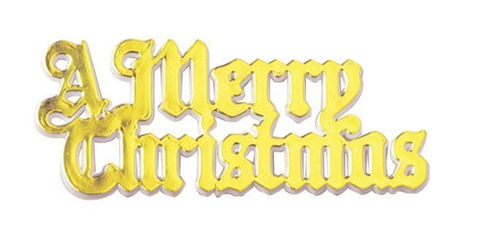 Plastic A Merry Christmas Gold Coloured Cake Cupcake Motto (N)