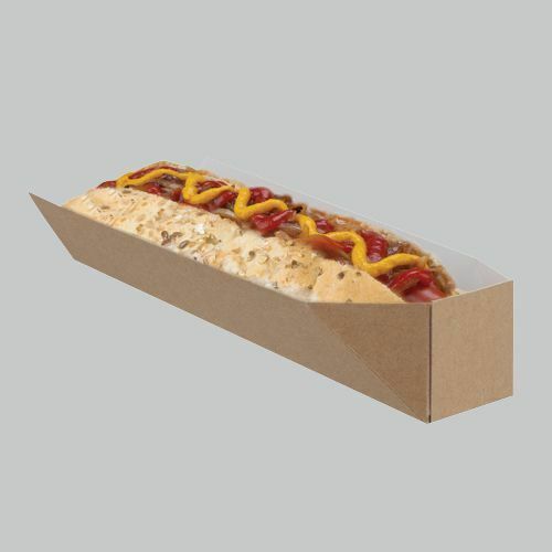 KRAFT HOT DOG Holder Disposable Takeaway BBQ Compostable Recyclable Cardboard Brown Sausage Roll Sub Sandwich Holders Fast Food Packaging Box Serving Tray Container Party