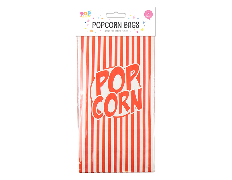 8Pk Paper Popcorn Bag Red and White Stripes Vintage Cinema Movie Night Snacks Party Wedding