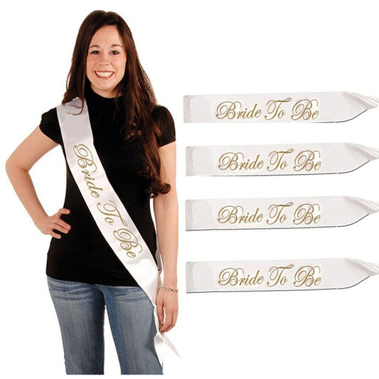 Bride To Be Sash White Gold Party Girls Hen Night Bachelorette Bridal Shower